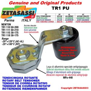 TENSOR DE CORREA ROTATIVO TR1PU con rodillo tensor y rodamientos Ø80xL90 en acero cincado palanca 111 N50:210