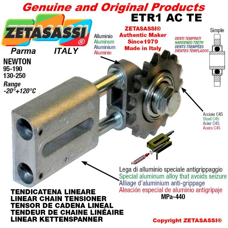 TENDEUR DE CHAINE LINÉAIRE ETR1RSRDRT avec pignon tendeur 10B1 5\8x3\8  Z15 Newton 95-190