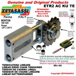 LINEAR DRIVE CHAIN TENSIONER ETR2ACKUTE with idler sprocket simple 16B1 1"x17 Z12 hardened Newton 180-420
