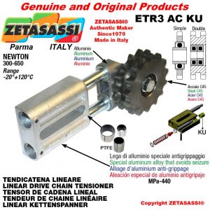 LINEAR DRIVE CHAIN TENSIONER ETR3ACKU with idler sprocket simple 28B1 1"¾x1"¼ Z9 Newton 300-650 with PTFE bushings