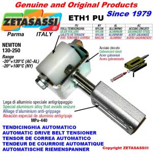 LINEAR DRIVE BELT TENSIONER ETH1PU with idler roller Ø40xL50 in zinc-coated steel N130:250