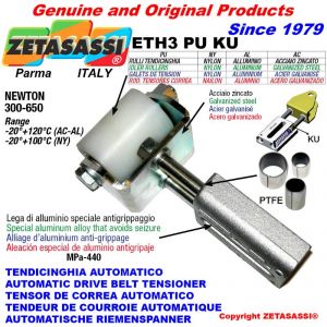 LINEAR DRIVE BELT TENSIONER ETH3PUKU with idler roller Ø60xL90 in zinc-coated steel N300:650 with PTFE bushings